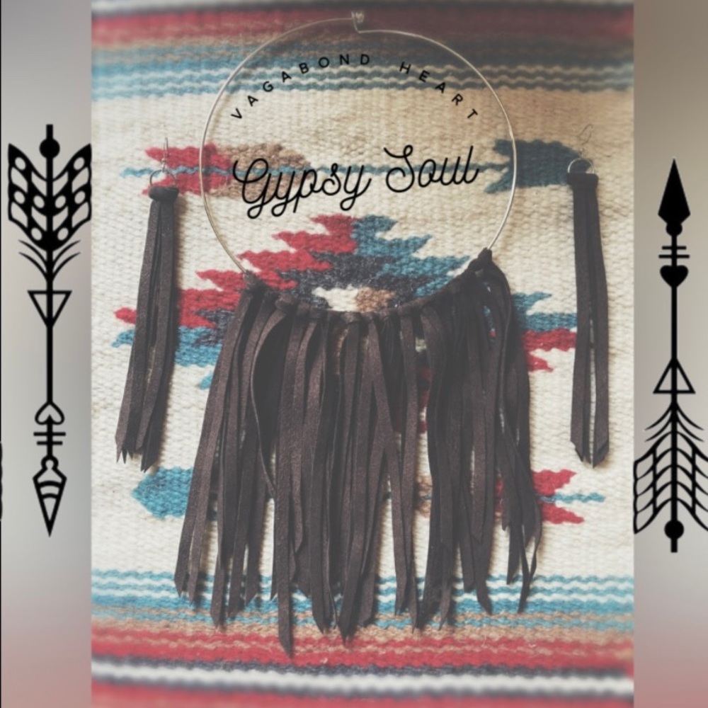Artisan Vegan Suede Fringe Choker & Earring Set - Chocolate Brown